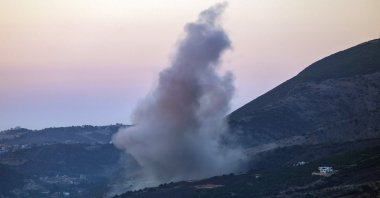 Smoke rises following an Israeli airstrike on the outskirts of the southern village of Jarmaq, Lebanon, Sept. 28, 2025. (AFP Photo)