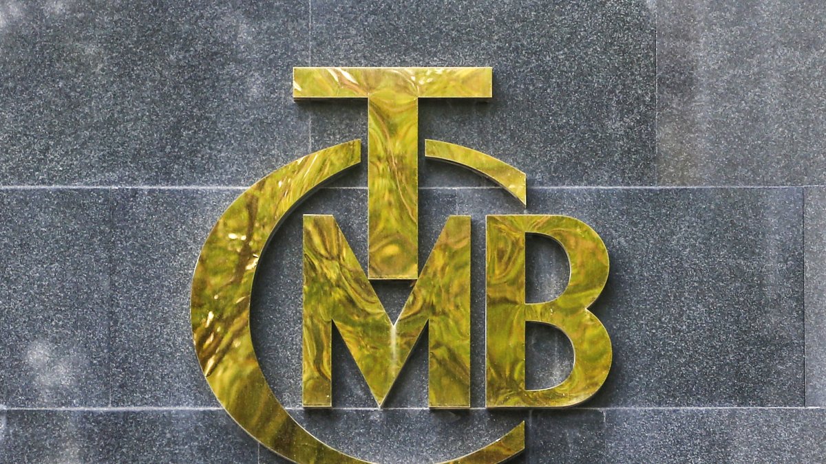 A logo of the Central Bank of the Republic of Türkiye (CBRT) is pictured at the entrance of its headquarters, Ankara, Türkiye, Oct. 15, 2021. (Reuters Photo)