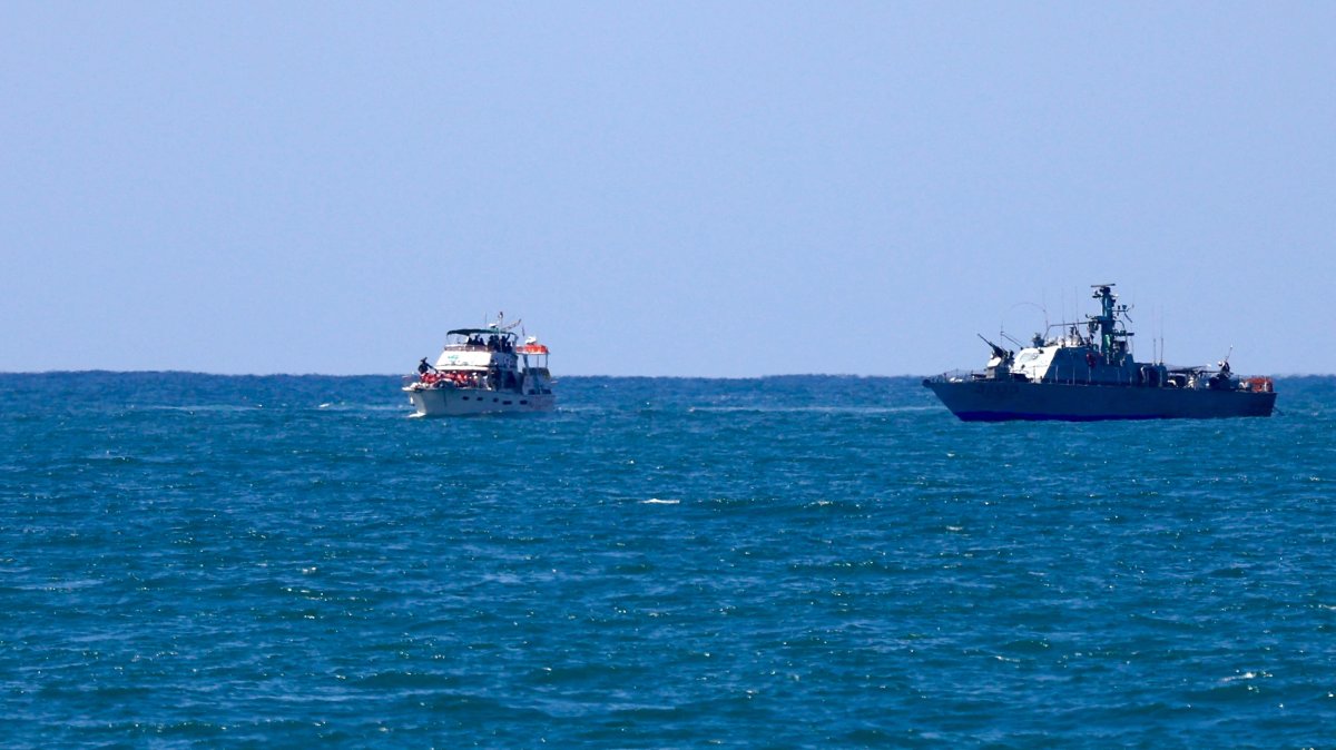 A boat from the Global Sumud Flotilla is intercepted by Israeli forces in the Mediterranean sea off the Gaza Strip waters, Oct. 2, 2025. (AFP Photo)