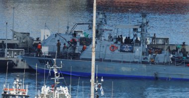 An Israeli naval vessel arrives at the Port of Ashdod after Israel intercepted some vessels of the Global Sumud Flotilla aiming to reach Gaza and break Israel&#039;s naval blockade, southern Israel, Oct. 2, 2025. (Reuters Photo)