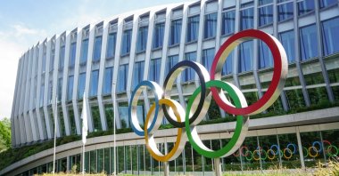 Olympic rings at the International Olympic Committee headquarters, Lausanne, Switzerland, June 23, 2022. (Shutterstock Photo)
