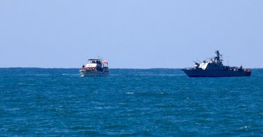 A boat from the Global Sumud Flotilla is intercepted by Israeli forces in the Mediterranean sea off the Gaza Strip waters, Oct. 2, 2025. (AFP Photo)
