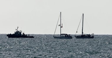 A vessel of the Global Sumud Flotilla arrives at Ashdod port, Israel, after being unlawfully intercepted by the Israeli authorities while carrying aid to Gaza, Oct. 2, 2025. (EPA Photo)