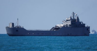 An Israeli navy vessel approaches Ashdod Port, carrying activists unlawfully detained by Israel from the Global Sumud Flotilla trying to deliver aid to Gaza, in southern Israel, Oct. 2, 2025. (Reuters Photo)