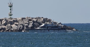A vessel of the Global Sumud Flotilla arriving at Ashdod port, Oct. 2, 2025. (EPA Photo)