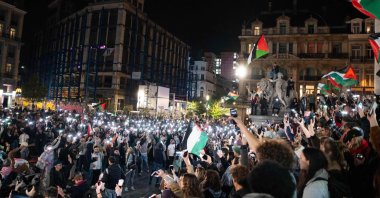 Protesters take part in a pro-Palestinian demonstration in Brussels, Belgium, Oct. 2, 2025. (AFP Photo)