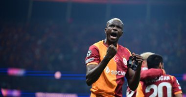 Galatasaray&#039;s Victor Osimhen celebrates after scoring during the UEFA Champions League league phase against Liverpool at RAMS Park, Istanbul, Türkiye, Sept. 30, 2025. (AA Photo)