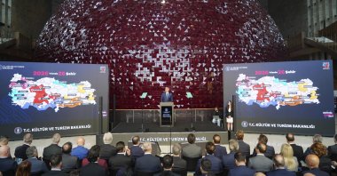 Culture and Tourism Minister Mehmet Nuri Ersoy speaks during the press conference at Atatürk Culture Center, Istanbul, Türkiye, Oct. 3, 2025. (AA Photo)