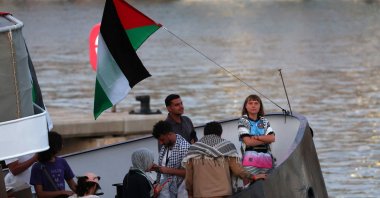 Swedish climate activist Greta Thunberg (R) is seen aboard a vessel of a civilian flotilla carrying pro-Palestinian activists and humanitarian aid, aiming to challenge Israel’s blockade of the Gaza Strip, Barcelona, Spain, Sept. 1, 2025. (AFP Photo)