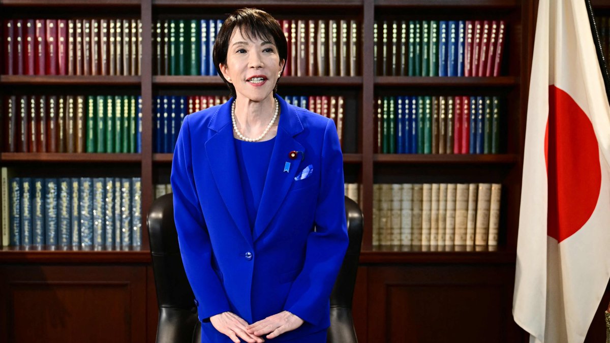 Sanae Takaichi, the newly elected leader of Japan&#039;s ruling party, the Liberal Democratic Party (LDP), gestures as she leaves the party leader&#039;s office after the LDP leadership election in Tokyo, Japan, Oct. 4, 2025. (AFP Photo)