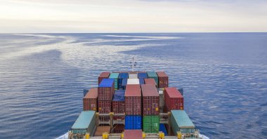 A general view of a ship carrying containers, Aydın, western Türkiye, Sept. 30, 2025. (IHA Photo)