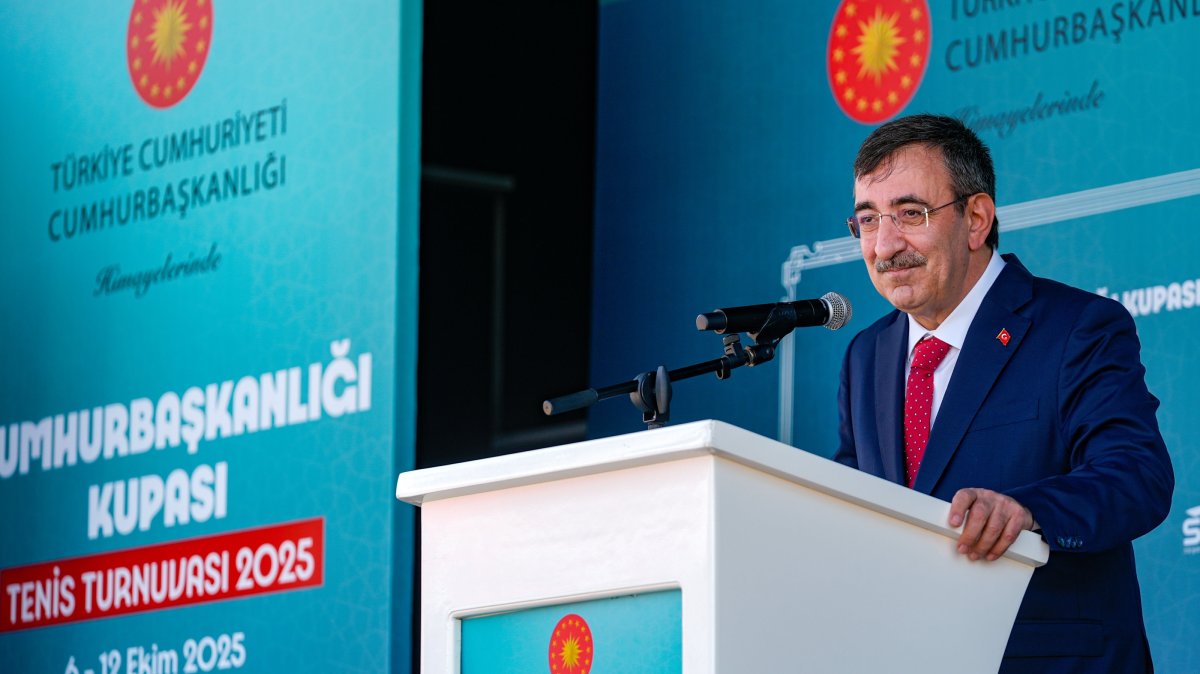 Vice President Cevdet Yılmaz speaks during the opening of the inaugural Presidential Cup Tennis Tournament, Ankara, Türkiye, Oct. 6, 2025. (AA Photo) 