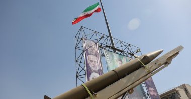 An Iranian missile system is displayed next to a banner with a picture of Iran&#039;s Supreme Leader Ayatollah Ali Khamenei during Iranian Defense Week, in Tehran, Iran, Sept. 25, 2025. (Reuters Photo)
