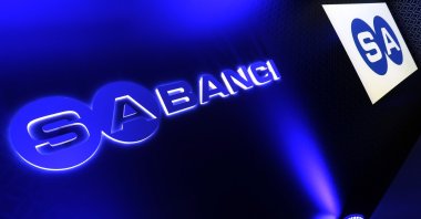 Logo of Sabancı Holding is pictured during a news conference in Istanbul, Türkiye, Feb. 29, 2016. (Reuters Photo)