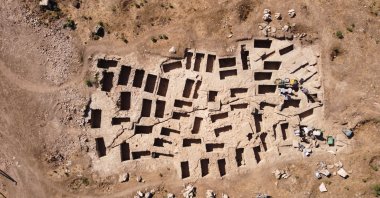 Aerial view of 60 ancient tombs discovered during excavations in Denizli, Türkiye, in this photo released on Oct. 6, 2025. (AA Photo)