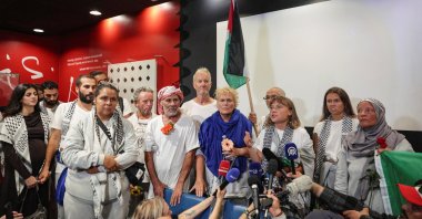 Swedish activist Greta Thunberg, who was part of the Global Sumud Flotilla seeking to deliver aid to Gaza and was unlawfully detained by Israel, delivers a statement upon her arrival at the Athens Eleftherios Venizelos International Airport, in Athens, Greece, Oct. 6, 2025. (Reuters Photo)