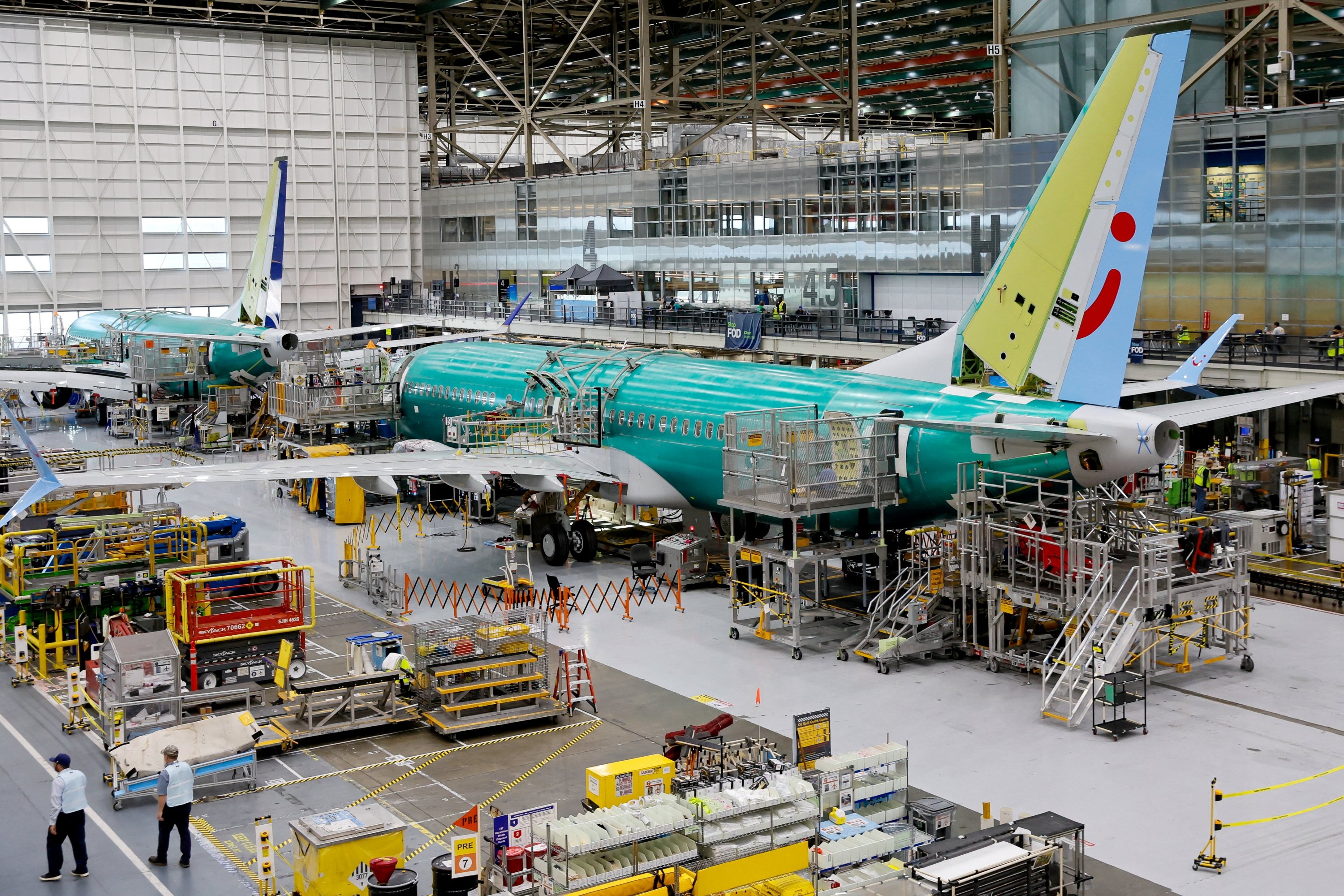 Los aviones Boeing 737 Max se ensamblan en la planta de la compañía en Renton, Washington, EE. UU., el 25 de junio de 2024. (Foto de Reuters)