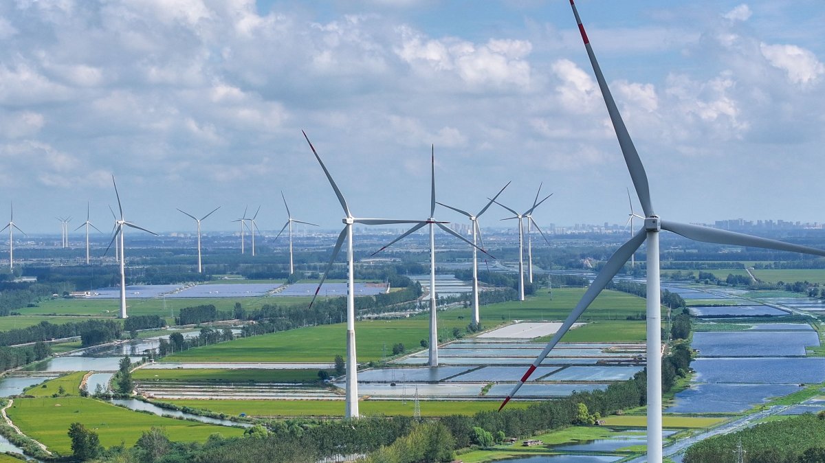 Wind turbines are pictured in Jinhu County, Huai&#039;an, eastern Jiangsu province, China, Sept. 22, 2025. (AFP Photo)