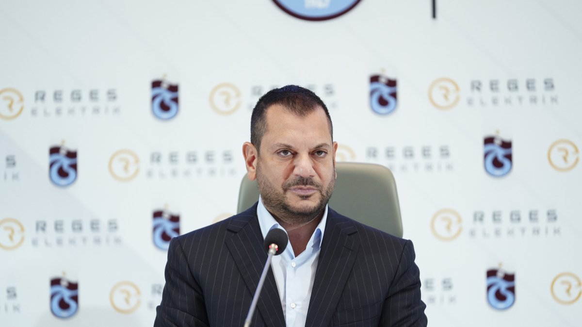 Trabzonspor President Ertuğrul Doğan speaks during the signing ceremony for the football team&#039;s underarm sponsorship agreement between Trabzonspor and Reges Elektrik was held at the Raffles Hotel, Istanbul, Türkiye, Oct. 1, 2025. (AA Photo)