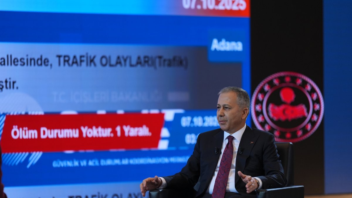 Interior Minister Ali Yerlikaya presents traffic safety data and explains new regulations at the Security and Emergency Coordination Center, Ankara, Türkiye, Oct. 7, 2025. (AA Photo)