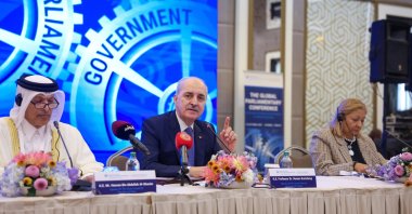 Parliament Speaker Numan Kurtulmuş is seen at a conference, Istanbul, Türkiye, Oct.7, 2025. (AA Photo)