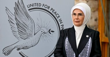 First lady Emine Erdoğan attends an event with world leaders’ spouses to support the education of Gaza children, Istanbul, Türkiye, Nov. 15, 2023. (AA Photo)