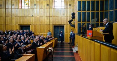 MHP leader Devlet Bahçeli speaks at the parliamentary group meeting of his party, Ankara, Türkiye, Oct. 7, 2025. (AA Photo)