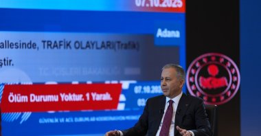 Interior Minister Ali Yerlikaya presents traffic safety data and explains new regulations at the Security and Emergency Coordination Center, Ankara, Türkiye, Oct. 7, 2025. (AA Photo)