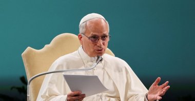 Pope Leo speaks during a conference, Rome, Italy, Oct. 1, 2025. (Reuters Photo) 