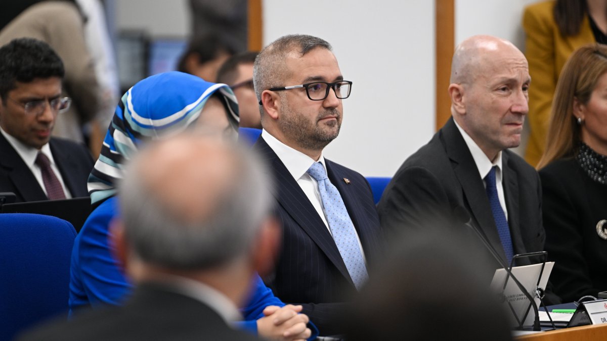 Central Bank of the Republic of Türkiye (CBRT) Governor Fatih Karahan (C), alongside his deputies, during a presentation in Parliament, Ankara, Türkiye, Oct. 7, 2025. (AA Photo)