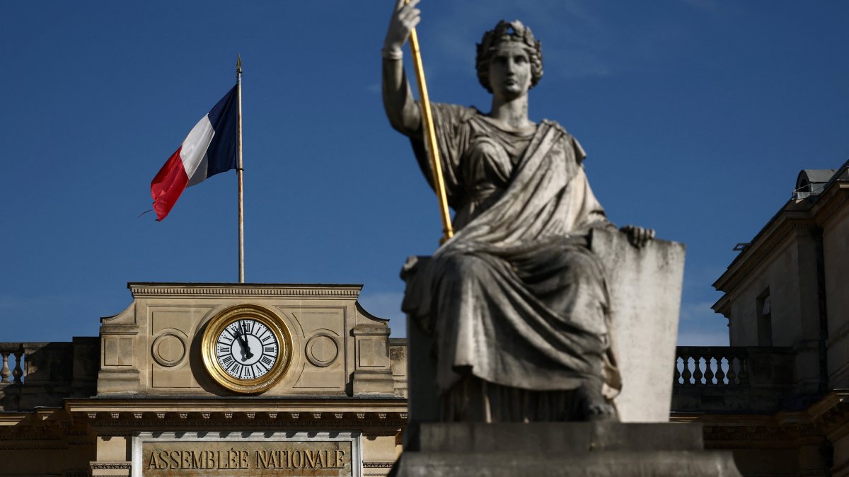 A French flag flies on the National Assembly, Paris, France, Oct. 7, 2025. (Reuters Photo)