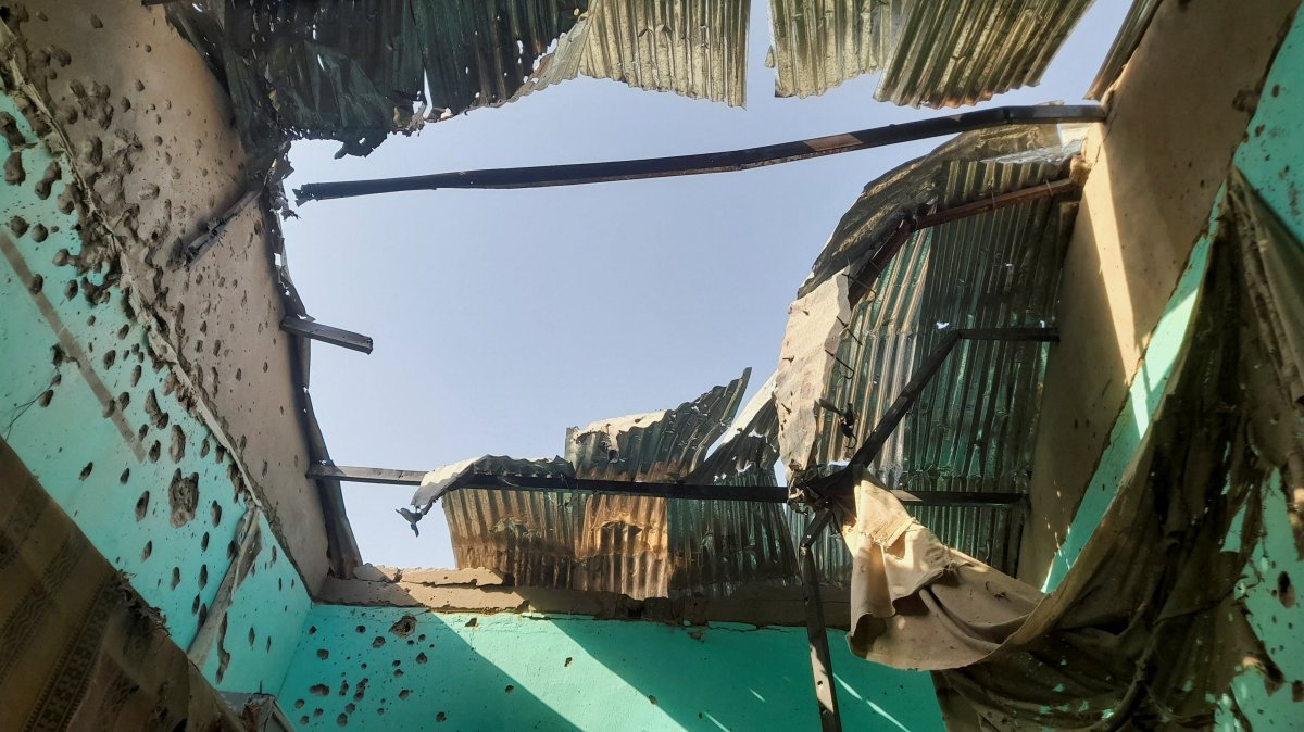 A ceiling damaged by shelling shrapnel at a displaced persons center in el-Fasher, Sudan, Oct. 7, 2025. (Reuters Photo)