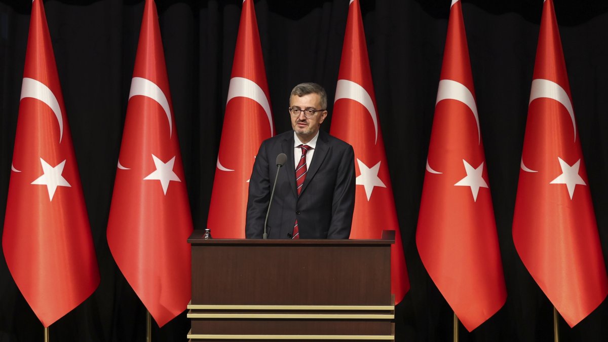 Presidential Communications Director Burhanettin Duran speaks at a law symposium in Ankara, Oct. 8, 2025. (AA Photo)