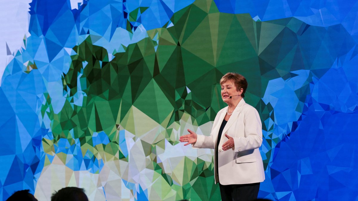 International Monetary Fund (IMF) Managing Director Kristalina Georgieva delivers remarks ahead of the annual IMF-World Bank fall meetings, at the Milken Institute in Washington, D.C., U.S., Oct. 8, 2025. (Reuters Photo)