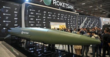 The Tayfun Block-4 hypersonic ballistic missile, developed by the Turkish defense company Roketsan, is displayed at IDEF 2025, Istanbul, Türkiye, July 22, 2025. (AA Photo)