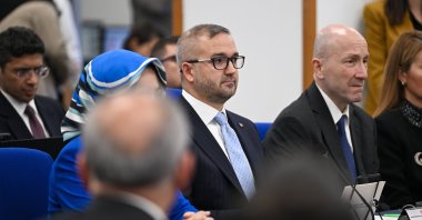Central Bank of the Republic of Türkiye (CBRT) Governor Fatih Karahan (C), alongside his deputies, during a presentation in Parliament, Ankara, Türkiye, Oct. 7, 2025. (AA Photo)