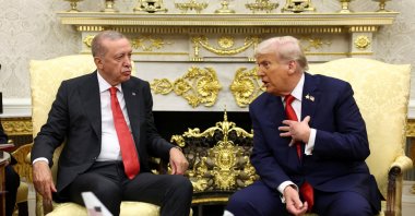 President Recep Tayyip Erdoğan and U.S. President Donald Trump chat during a meeting at the White House, Washington, U.S., Sept. 25, 2025. (Reuters Photo)
