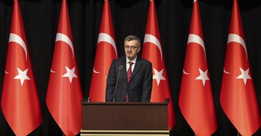 Presidential Communications Director Burhanettin Duran speaks at a law symposium in Ankara, Oct. 8, 2025. (AA Photo)