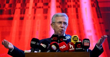 Ankara Metropolitan Municipality Mayor Mansur Yavaş speaks to reporters at a news conference in Ankara, Sept. 24, 2025. (AA File Photo)