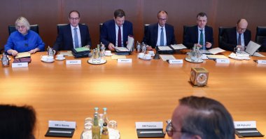 German Chancellor Friedrich Merz, Interior Minister Alexander Dobrindt, Finance Minister Lars Klingbeil and Special Tasks Minister Thorsten Frei attend a cabinet meeting at the Chancellery in Berlin, Germany Oct. 8, 2025. (Reuters Photo)
