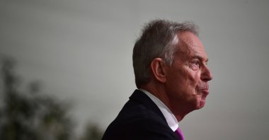 Former British Prime Minister Tony Blair reacts as he gives a speech at Hillsborough Castle for the Gala dinner to mark the 25th anniversary of the Belfast/Good Friday Agreement, in Belfast, Northern Ireland, April 19, 2023. (AP File Photo)
