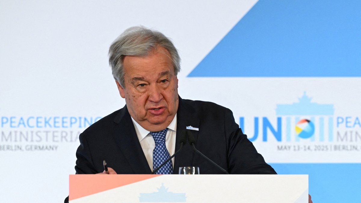 U.N. Secretary-General Antonio Guterres attends a news conference with German Foreign Minister Johann Wadephul and German Defence Minister Boris Pistorius, during the United Nations Peacekeeping Ministerial, an international conference on peacekeeping missions, in Berlin, Germany May 14, 2025. (Reuters File Photo)