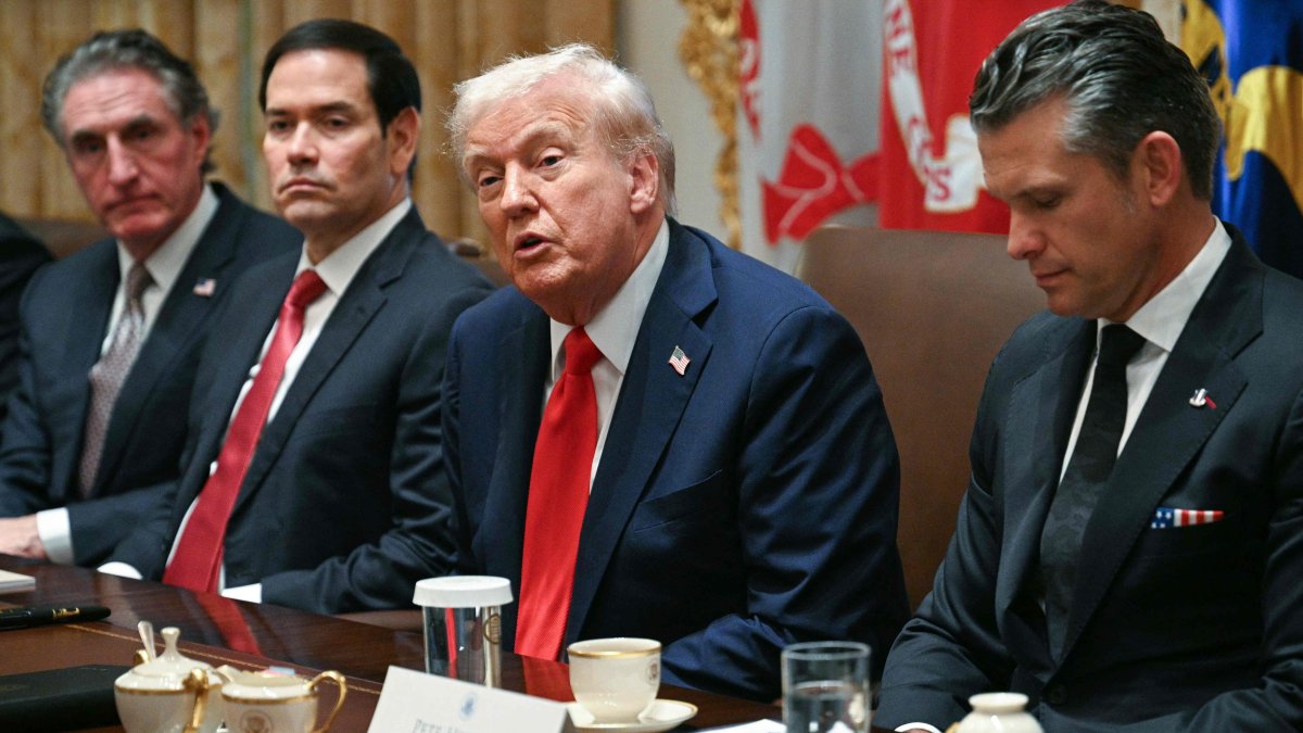 U.S. President Donald Trump speaks, alongside Secretary of the Interior Doug Burgum (L), Secretary of State Marco Rubio (2nd L), and Secretary of Defense Pete Hegseth (R), during a Cabinet meeting, Washington, D.C., U.S., Oct. 9, 2025. (AFP Photo)