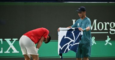 Serbia&#039;s Novak Djokovic reacts during his men&#039;s singles match against Spain&#039;s Jaume Munar at the Shanghai Masters tennis tournament, Shanghai, China, Oct. 7, 2025. (AFP Photo)