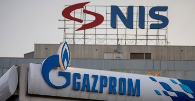 Signages display the logos of Petroleum Industry of Serbia (NIS) as well as the Russian oil producer Gazprom Neft, in Belgrade, Serbia, Oct. 8, 2025. (Reuters Photo)