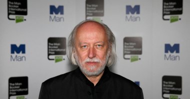 Hungarian writer Laszlo Krasznahorkai, one of the 10 finalists for the 2015 Man Booker International Prize, poses for a photograph at the Victoria and Albert Museum, London, U.K., May 19, 2015. (AFP Photo)