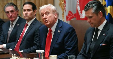 U.S. President Donald Trump speaks, alongside Secretary of the Interior Doug Burgum (L), Secretary of State Marco Rubio (2nd L), and Secretary of Defense Pete Hegseth (R), during a Cabinet meeting, Washington, D.C., U.S., Oct. 9, 2025. (AFP Photo)