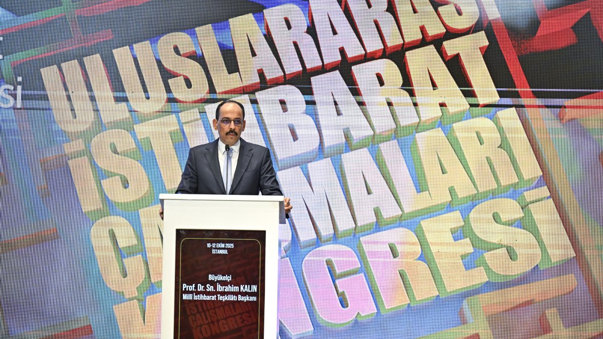 MIT chief Ibrahim Kalın delivers remarks at the opening of the “International Intelligence Studies Congress” organized by the National Intelligence Academy, Oct. 10, 2025. (AA Photo)