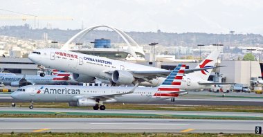 China Eastern Airlines Boeing 777 aircraft is airborne as it departs Los Angeles International Airport, California, U.S., March 9, 2019. (Shutterstock Photo)