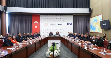 Disaster and Emergency Management Authority of Türkiye (AFAD) and the Turkish Red Crescent (Kızılay) officials hold a meeting to evaluate the ongoing humanitarian aid to Gaza, in Ankara, Türkiye, Oct. 9, 2025. (AA Photo)